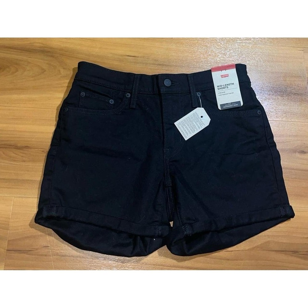 Womens NWT Levi's Mid Rise Length Slim Stretch Black Jean Shorts